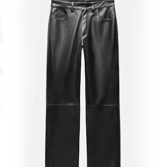 Zara Women Faux Leather Pleather Black Wide Leg Pants Trousers Chic Bikercore XS - Picture 2 of 10